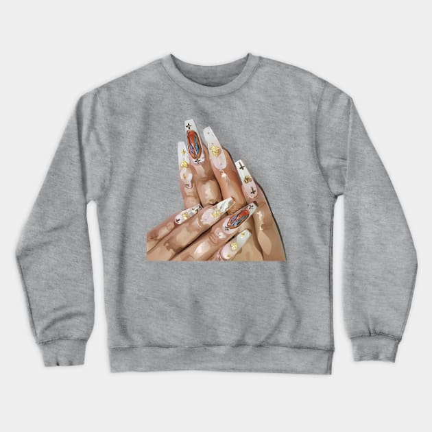 Religious Bling Guadalupe Nails Art Crewneck Sweatshirt by emiliapapaya